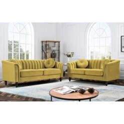 Hills Tufted Back Nailhead 2PCS Living Room Set - Dark Blue -Baxton Acme Shop 8ca79f5a 1880 46cf 858a ad4d2627b5c1