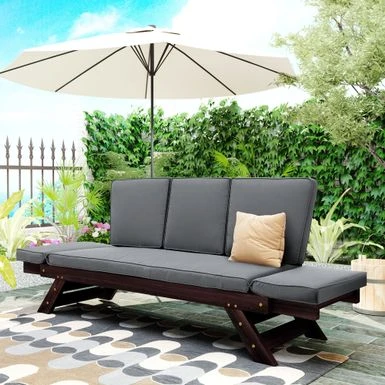 Clihome Outdoor Wooden Adjustable Daybed Sofa Chaise Lounge With Cushions - Beige 4 Clihome Outdoor Wooden Adjustable Daybed Sofa Chaise Lounge With Cushions - Beige - Image 2