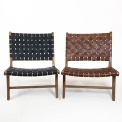 WAREHOUSE OF TIFFANY Brisot Square Weave Leather On Teak Wood Lounge Chair - Black -Baxton Acme Shop 8cb7d006 4774 4056 8e2d 7067280ed344