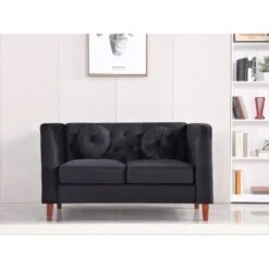 Fancher Kittleson Classic Chesterfield Loveseat - Dark Blue -Baxton Acme Shop 8db4f2cd b393 4e71 bf95 e724e4b323bf