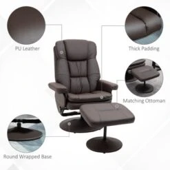 HOMCOM Recliner And Ottoman With Wrapped Base, Swivel PU Leather Reclining Chair With Footrest For Living Room - Black -Baxton Acme Shop 8eb9ae13 6ca9 40d8 8e21 6fefe29366b3
