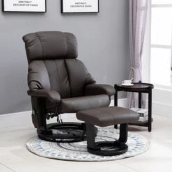 HOMCOM Recliner With Ottoman Footrest, Recliner Chair With Vibration Massage, Faux Leather And Swivel Wood Base For Living Room - Beige -Baxton Acme Shop 8ef92651 7499 4ef3 9178 824556bfda77