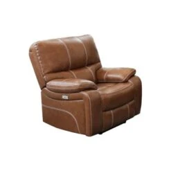 Abbyson Browning Top Grain Leather Power Recliner With USB - Cognac