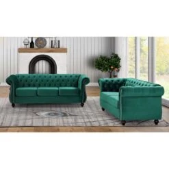 Antoinette Chesterfield 2-Piece Set- Sofa & Loveseat - Black -Baxton Acme Shop 901766b8 e4b0 408f 9740 515b67d1fe24