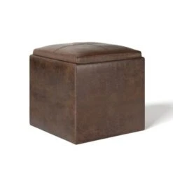 WYNDENHALL Townsend 17 Inch Wide Contemporary Square Storage Ottoman - Distressed Saddle Brown -Baxton Acme Shop 90b57b57 2d57 4bdc 93d2 23b20a473a7f