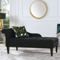 Harrison Tufted Roll Arm Chaise Lounge - Jet Black Woven -Baxton Acme Shop 9110f9a1 2186 4c1d bf35 8d329da22a2e