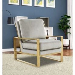 LeisureMod Jefferson Modern Velvet Accent Armchair With Gold Base - Beige -Baxton Acme Shop 91865cc5 d19f 4bea a7de 525b644cfe42