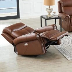 Hydeline Royce Zero Gravity Power Recline And Headrest Top Grain Leather Recliner With Built In USB Ports - Pecan Brown -Baxton Acme Shop 91adf982 dfb4 4ec0 8819 a73c053cd5e2