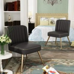 Accent Chairs For Living Room Set Of 2, Upholstered Leather Living Room Chairs Modern Corner Chair Armless Chair - Black -Baxton Acme Shop 9282ad2e 39ee 4a44 b0c1 dcea71445d75