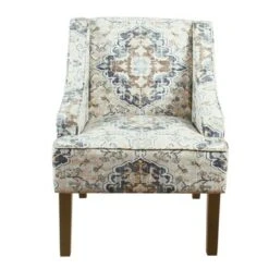 Porch & Den Holman Medallion Pattern Upholstered Swoop Armchair - Blue Ikat Print -Baxton Acme Shop 9340a647 1e8a 43cb 9e43 258ea10be09b