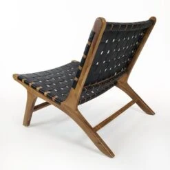 WAREHOUSE OF TIFFANY Brisot Square Weave Leather On Teak Wood Lounge Chair - Black -Baxton Acme Shop 94393e10 5050 422a 91a6 4f883ed2359f