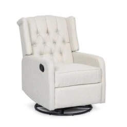 Mohaven Contemporary Tufted Wingback Swivel Recliner By Christopher Knight Home - Beige + Black