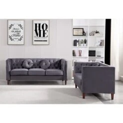 Fancher Kittleson Classic Chesterfield 2 Pieces Livingroom Set - Beige -Baxton Acme Shop 967e5a09 e18e 4902 a3da 28c94870fc2e