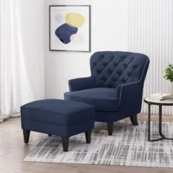 Correia Contemporary Tufted Fabric Club Chair And Ottoman Set By Christopher Knight Home - Gray + Dark Brown -Baxton Acme Shop 9856c8c9 8e0d 484c a5f5 eebd510853d4