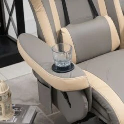 HOMCOM Manual Recliner Armchair PU Leather Lounge Chair W/ Adjustable Leg Rest, 135 Reclining Function, 360 Swivel, Cup Holder - Grey -Baxton Acme Shop 997bb52e a9ea 46be 9659 50f0ac08009a