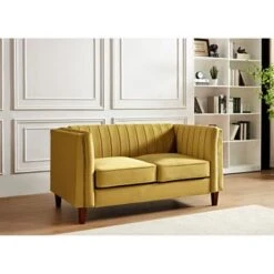 Line Tufted Square Design2 Pieces Livingroom Sets - Yellow -Baxton Acme Shop 99826691 7875 4b3c 9dee 3592d88e8cba