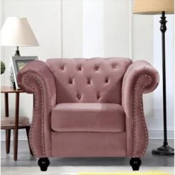 Kemos Velvet Chesterfield 2-Piece Set-Chair And Sofa - Rose -Baxton Acme Shop 9a29efc7 b441 40f7 80b5 ac78baa0cc0c