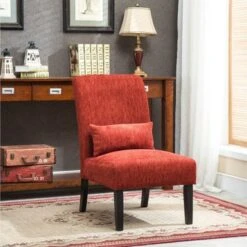 Porch & Den Vista Armless Chenille Accent Chair W/ Kidney Pillow - Red -Baxton Acme Shop 9b237cc0 1063 4570 b0d5 e27dc5ac809c