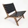 WAREHOUSE OF TIFFANY Brisot Square Weave Leather On Teak Wood Lounge Chair - Black