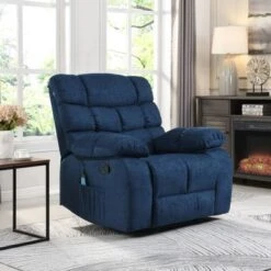 Blackshear Indoor Pillow Tufted Massage Recliner By Christopher Knight Home - Black + Navy Blue