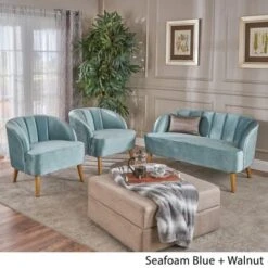 Amaia Modern 3-piece Velvet Chat Set By Christopher Knight Home - Pewter + Walnut -Baxton Acme Shop 9e166a39 67c2 4738 aba3 7c63c0dcc4a8