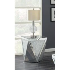 Square End Table With Triangle Detailing Silver And Clear Mirror
