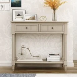 Daisy Series Console Table Traditional Design With Two Drawers And Bottom Shelf Acacia Mangium - Espresso -Baxton Acme Shop 9e69bc26 0fad 4a3b 9f35 b426f3d40996