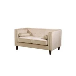 Kittleson 60'' Velvet Tuxedo Arm Loveseat - Ivory -Baxton Acme Shop 9eada1dd 1bdf 47d0 b245 497096fe9e04