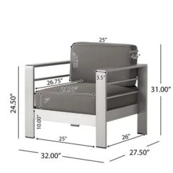 Cape Coral Aluminum Indoor/Outdoor Club Chair By Christopher Knight Home - Canvas Black+ Silver+Sunbrella -Baxton Acme Shop 9f4556b1 69a0 4635 af86 397f497e63ac