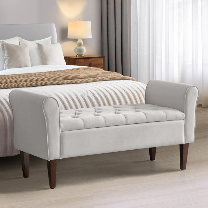 Baxton Acme Shop -Baxton Acme Shop Upholstered Storage Bench Arm Bench Entryway Bench with Tufted Flip Top 50.4 Inches