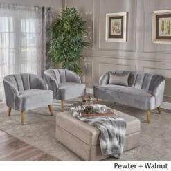Amaia Modern 3-piece Velvet Chat Set By Christopher Knight Home - Seafoam Blue + Walnut -Baxton Acme Shop a04c4bef 9022 4e6a 893d d7801f57162e