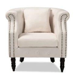 Baxton Studio Renessa Classic & Traditional Velvet Upholstered Wood Armchair - Beige, Dark Brown -Baxton Acme Shop a0b7f907 175e 4fe0 8810 a6d29482ee6c