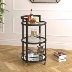 Hause 21'' Wide Round Bar Cart - 21" Wide - Blackened Bronze -Baxton Acme Shop a13e38ab 1e06 4c88 a6b7 96ad9193b40c