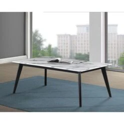 Rectangle Faux Marble Top Coffee Table Black And White