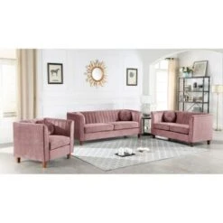 Lowery Velvet Kitts Classic Chesterfield Living Room Seat-Loveseat And Chair - Black -Baxton Acme Shop a21d75fa bb7f 40bd 9cfa f4212705c076