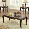 Colchester Traditional 3 Piece Coffee Table Set, Dark Cherry Finish - Marble - Brown -Baxton Acme Shop a220666c a2b7 4e60 a3f0 fe8bf03b0c61