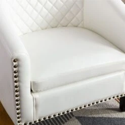 Mid-century Modern Nailhead Accent PU Barrel Chair. - White -Baxton Acme Shop a2275722 a031 4430 8ee6 620c9c30f3de
