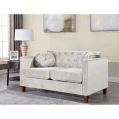 Arvilla Velvet Kitts Classic Chesterfield Living Room Seat-Sofa And Chair - Beige -Baxton Acme Shop a2291310 0745 4e7c 9d38 2f08a432cc06