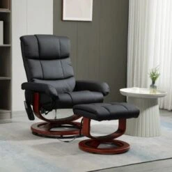 HOMCOM Recliner Chair With Ottoman, Electric Faux Leather Recliner - Black