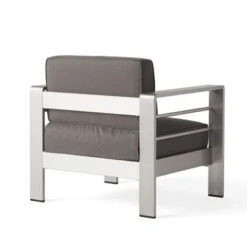 Cape Coral Aluminum Indoor/Outdoor Club Chair By Christopher Knight Home - Canvas Black+ Silver+Sunbrella -Baxton Acme Shop a2a40ca7 1006 418f 9661 bed4ceefcbb3