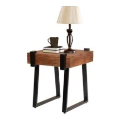 ExBrite Solid Wood End Table Side Table Metal Legs With Total Side 4" - Wood -Baxton Acme Shop a2c49f68 4d71 472e 86c0 7edd457e9614