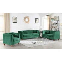 Lowery Kitts Velvet Classic Chesterfield Living Room Set - Green