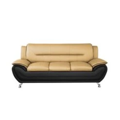 Sanuel 79.2" Faux Leather Pillow Top Arm Sofa - Camel/Black