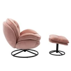 Velvet Tufted Lounge Chair And Ottoman With Swivel Metal Base - Pink -Baxton Acme Shop a65d56bc 61f8 44c0 a3c0 963173aa3b50
