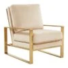LeisureMod Jefferson Modern Velvet Accent Armchair With Gold Base - Beige