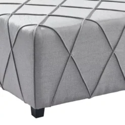 Gemini Contemporary Ottoman In Silver Linen With Piping Accents And Wood Legs -Baxton Acme Shop a7a2885a 724d 497e b75c e070de1b2d5f