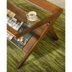 Huxley Pecan Finish Coffee Table W/Tempered Glass -Baxton Acme Shop a9eb68be 4dee 46c0 abe6 c41b3f223a9d