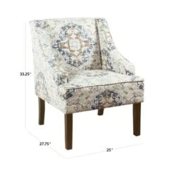 Porch & Den Holman Medallion Pattern Upholstered Swoop Armchair - Blue Ikat Print -Baxton Acme Shop aaf3a59f 8bdc 49dd 9340 6c2ff307df59