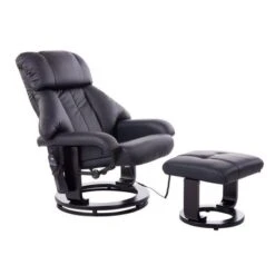 HOMCOM Recliner With Ottoman Footrest, Recliner Chair With Vibration Massage, Faux Leather And Swivel Wood Base For Living Room - Beige -Baxton Acme Shop ab4456eb 4c1a 4f11 99c1 b2afbe8006ea