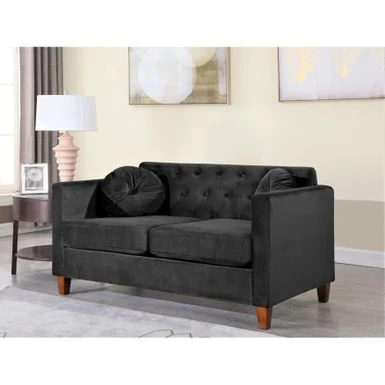 US Pride Lory Velvet Kitts Classic Chesterfield Living Room Set-Loveseat And Sofa - Black 8 US Pride Lory Velvet Kitts Classic Chesterfield Living Room Set-Loveseat And Sofa - Black - Image 6